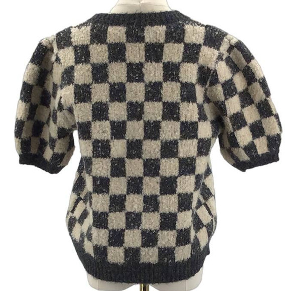 ST GERALDINE M Beige Black Checkered Knit Wool Blend Top Sweater Vest NWT B64 - Picture 2 of 6